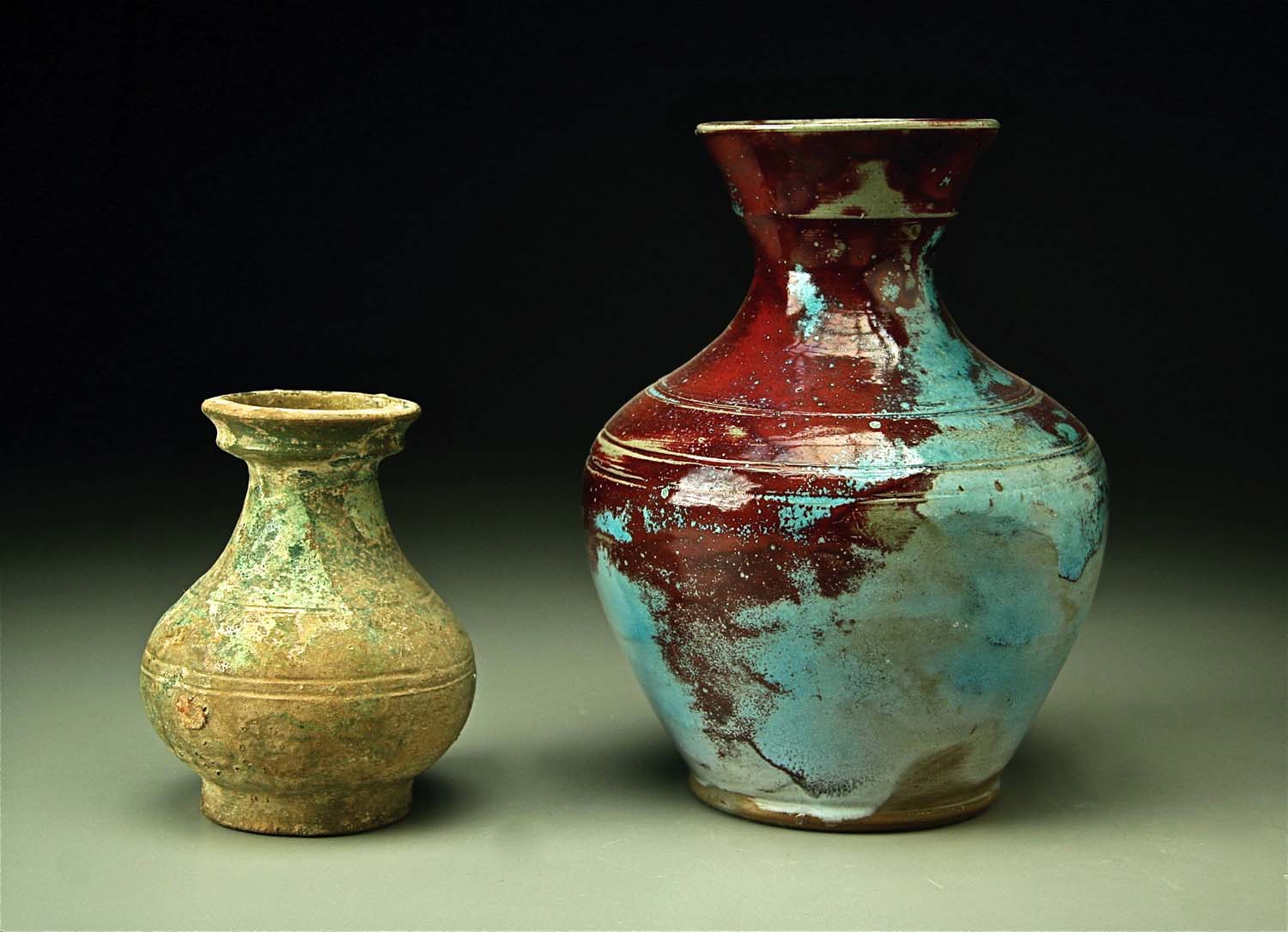 Han Vase from China and Jugtown prototype in Chinese Blue Ben Owen 1930sweb